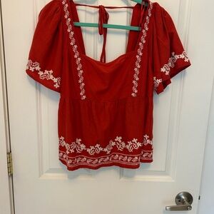 Old Navy Red Embroidered Peasant Blouse